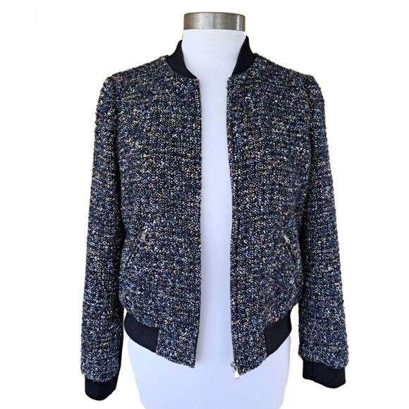 Rebecca Taylor Navy Multi Tweed Bomber Jacket Size 4 MSRP $630 - Picture 4 of 13